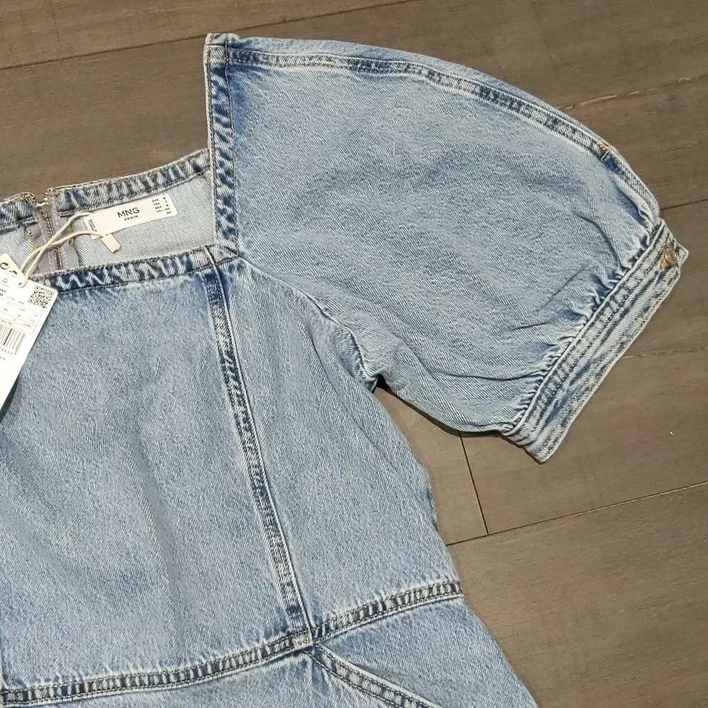 MANGO Puff Sleeve Denim Dress - Picture 4 of 7